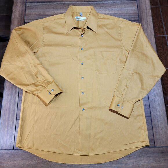 Geoffrey Beene Full Button LS Shirt Gold Wrinkle Free - Size 17 34/35 Reg Fit - Picture 1 of 5